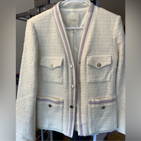 💕x2HP💕Maje Vivossa tweed jacket in blanc and purple trim - Picture 5 of 7